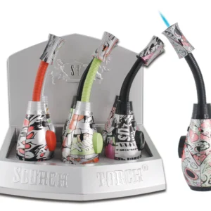 Ribbed nozzle adjustable torch 7.5'' 2 tone asst graffiti leaf design