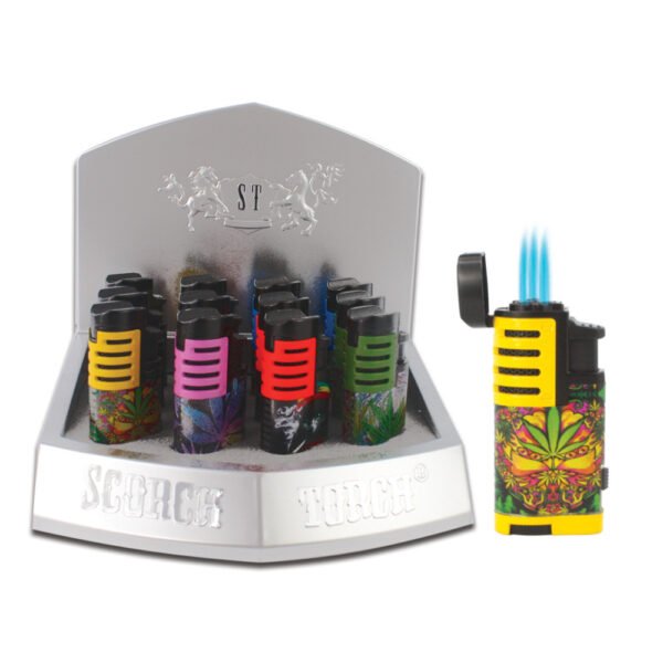Triple Torch Auto-open Cigar Punch 3" Two Tone Graphic