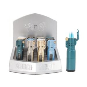 3 Torch See-thru Butane w/asst Design Prints Black Cigar Punch 3.5"