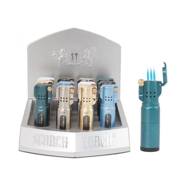 3 Torch See-thru Butane w/asst Design Prints Black Cigar Punch 3.5"